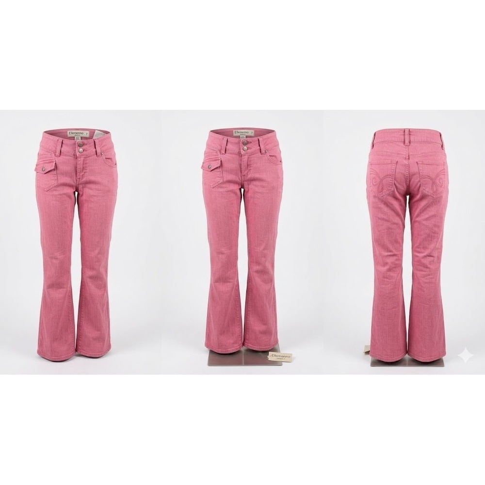 Vtg Ellemenno Pink Flare Jeans 7 Y2K Grunge Bimbo Pastel Bratz Aesthetic Denim